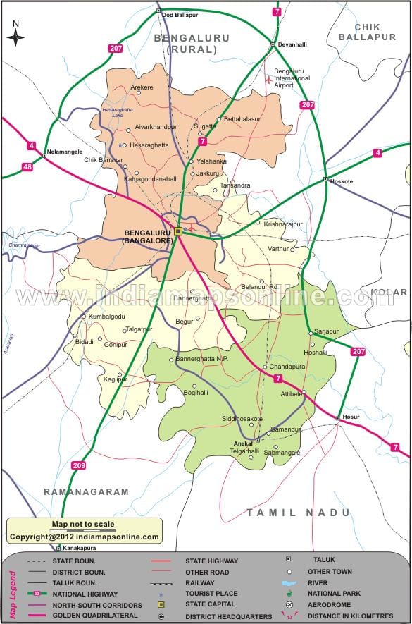 Bangalore distretto urbano mappa