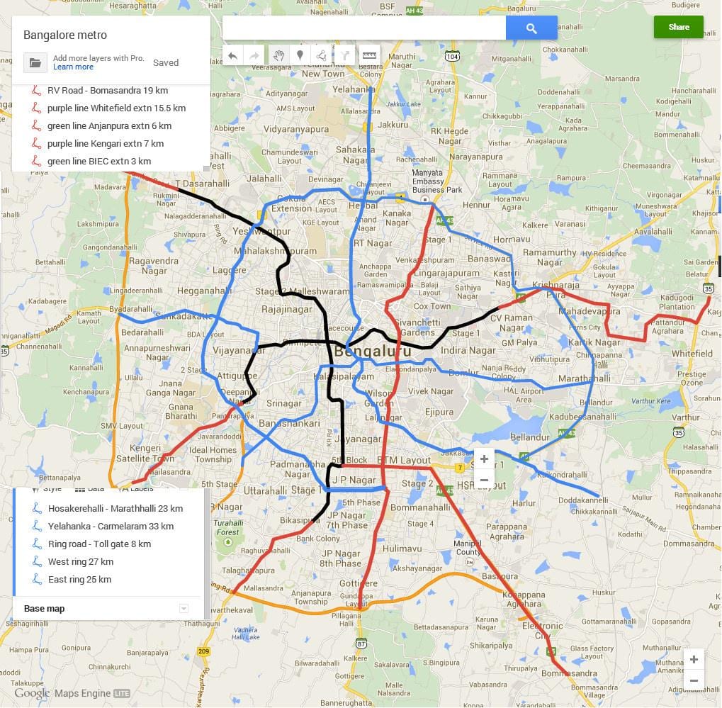 Metro Namma fase 3 mappa del percorso